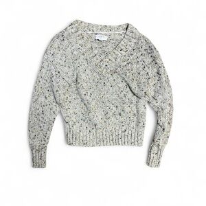 LOFT Cream Speckled V-Neck Pullover Sweater